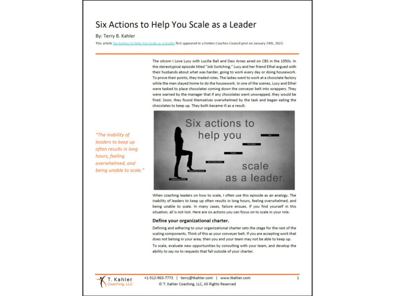 Six Actions To Help You Scale As A Leader Article in PDF